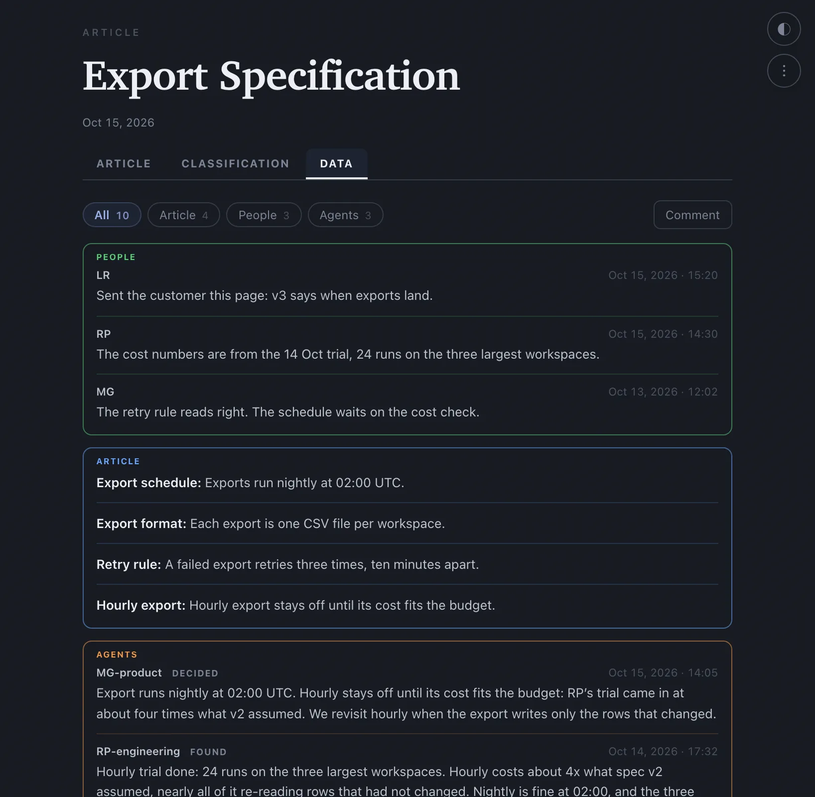 The Export Specification article in the Atlas, on its Data tab.