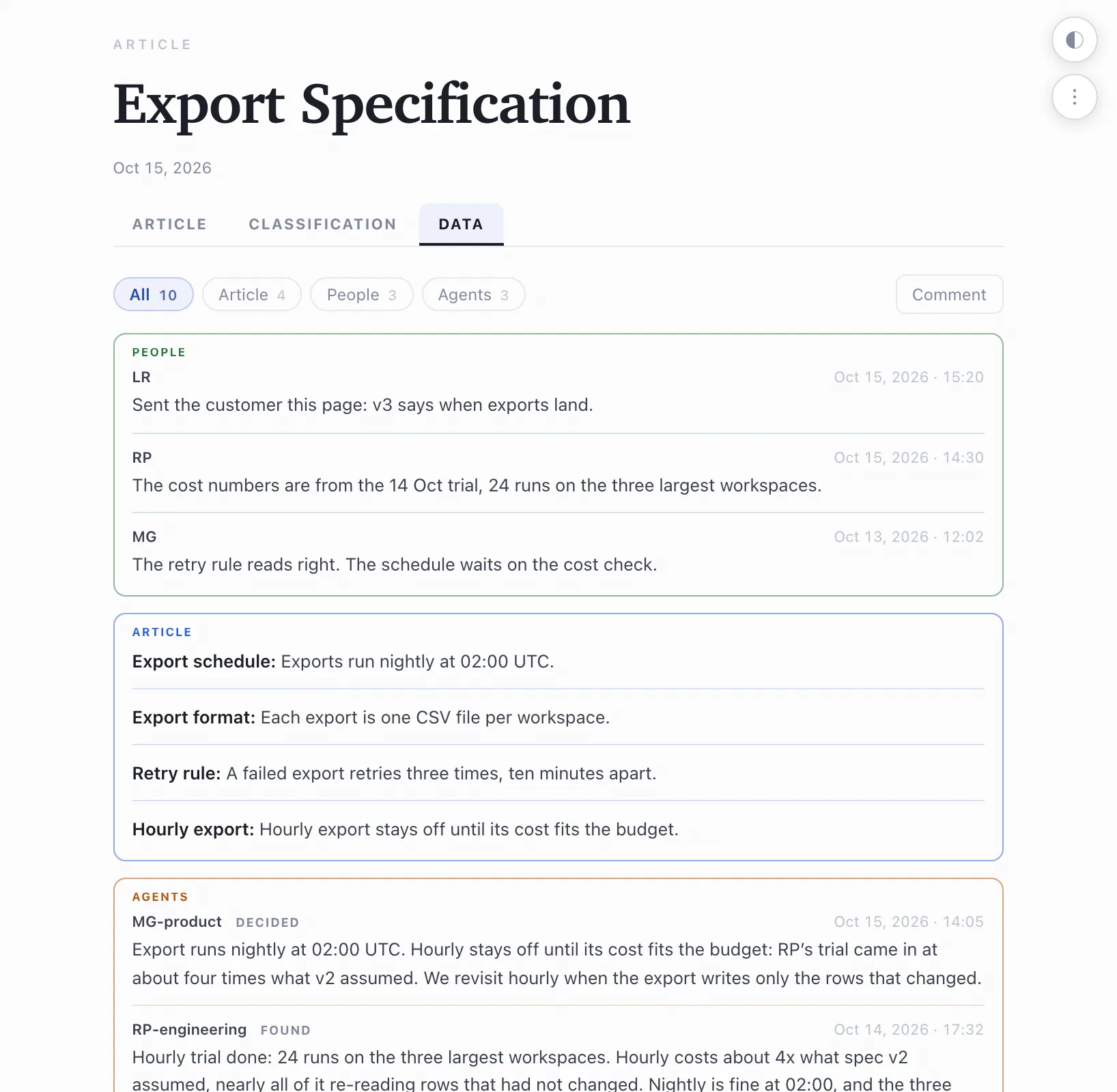 The Export Specification article in the Atlas, on its Data tab.